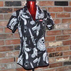Dixxon Flannel Co Rat Rod Short Sleeve Button-up Top Shirt All Over Print S